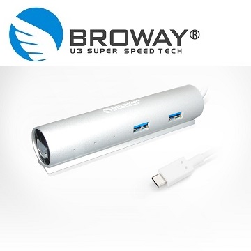 BROWAY BW-H3L1076C USB3.1 TYPE-C 轉 3埠 USB 3.0 集線器 + 1埠 Gigabit 網路卡 時尚銀