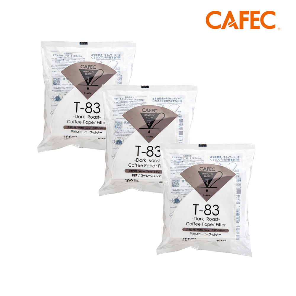 【CAFEC】三洋日本製T83深焙豆專用白色錐形咖啡濾紙(2-4人份)100張 DC4-100W-3入組