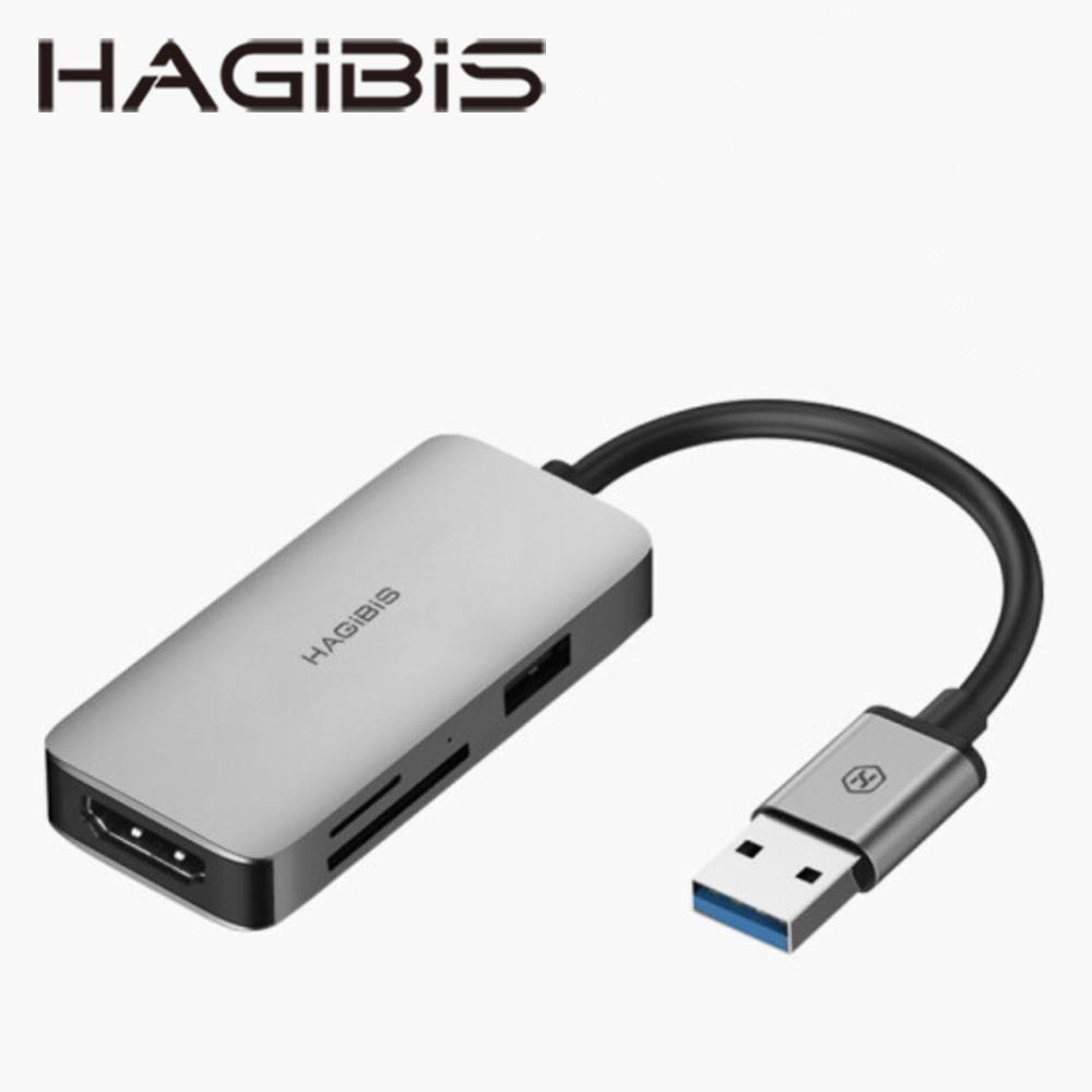 HAGiBiS鋁合金USB3.0轉接器HDMI+讀卡機