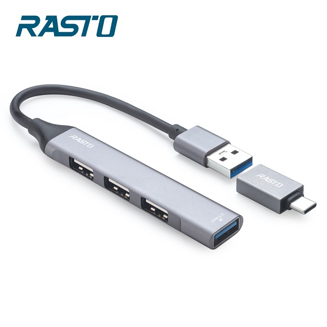 RASTO RH7 USB 3.0 鋁合金四孔HUB集線器 贈TypeC接頭
