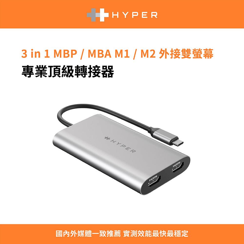 HyperDrive 3-IN-1 DUAL 4K HDMI VIDEO ADAPTER (M1/M2雙螢幕轉接器)