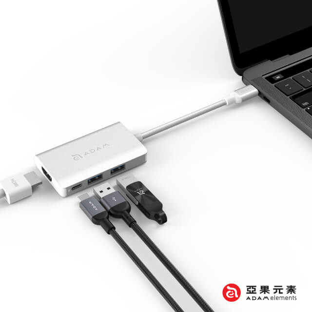 【亞果元素】CASA Hub A01m USB 3.1 Type-C 四合一多功能集線器 - 銀