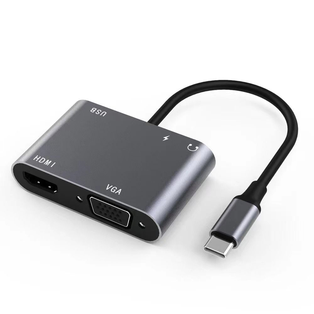 TYPE-C to HDMI4K+VGA+USB+PD充電+3.5mm音源 5合1影音轉接器