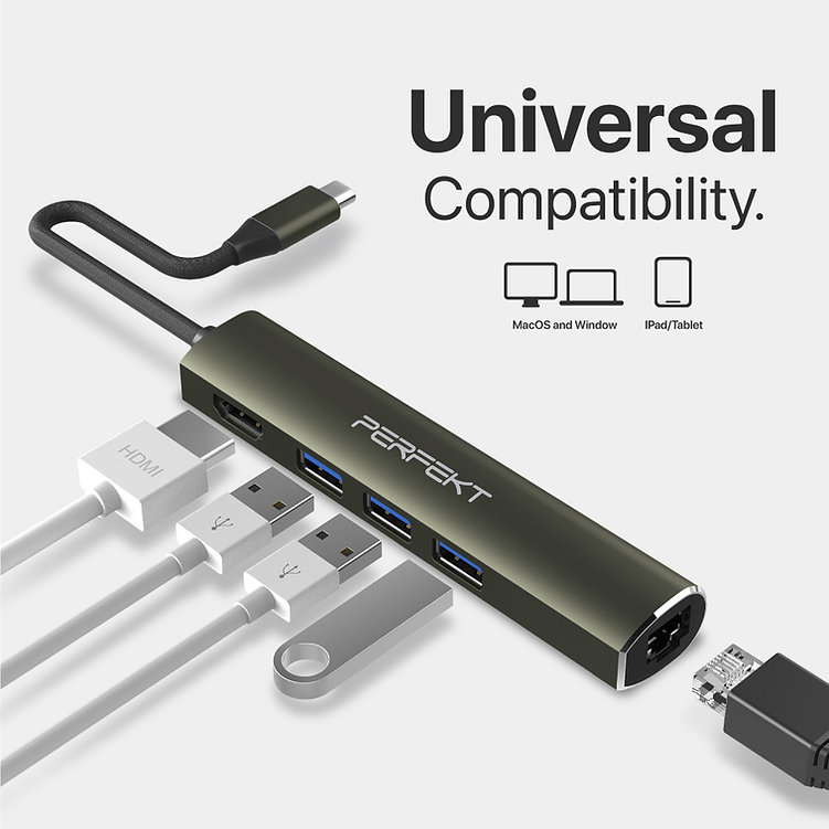 PERFEKT-USB 3.1 Type C 5孔 HUB+ HDMI/ Ethernet