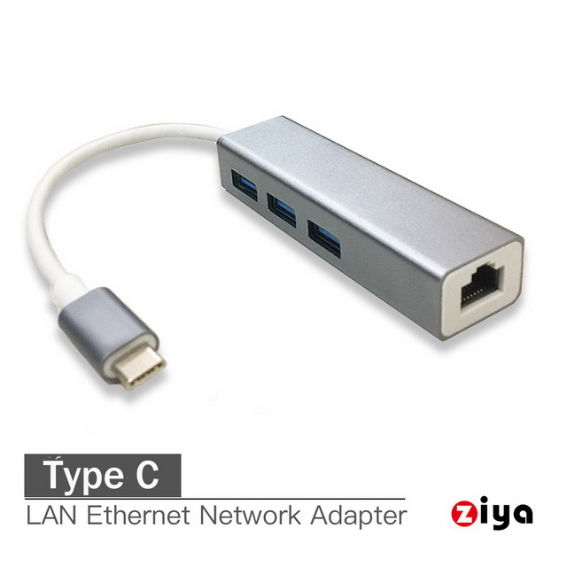 [ZIYA USB TYPE-C USB x 3 LAN 集線器與網路線 金屬特式款 太空灰色