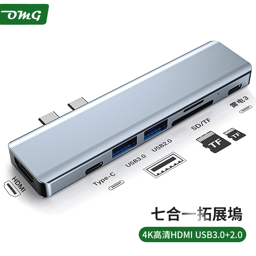 OMG 7合1 typeC HUB集線器(USB/typeC/HDMI/讀卡機) 深空灰