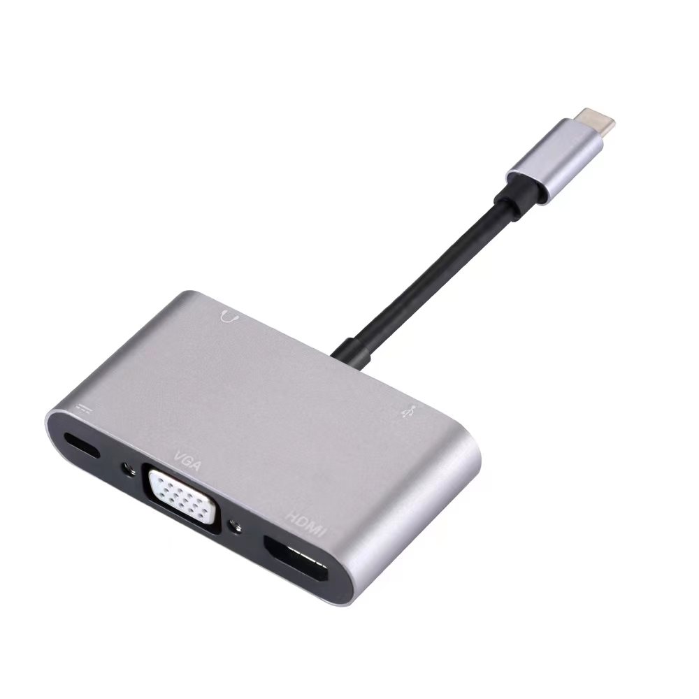 TYPE-C TO HDMI 4K +VGA+USB+PD充電+3.5mm音源 5合1影音轉接器