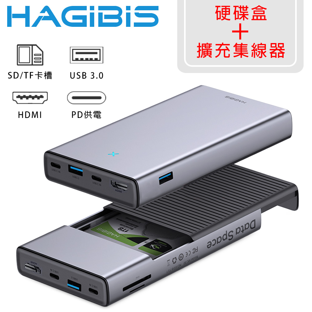 HAGiBiS海備思 二合一鋁合金Type-c/HDMI/USB/SD擴充轉接器+硬碟盒