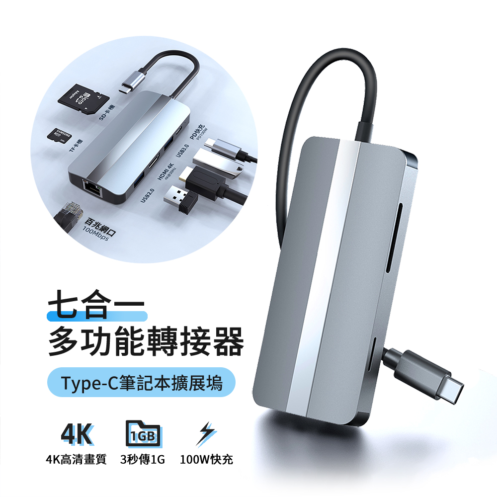 ANTIAN Type-C 七合一多功能HUB轉接器 PD快充 USB3.0擴展塢 HDMI集線器 Mac轉接頭