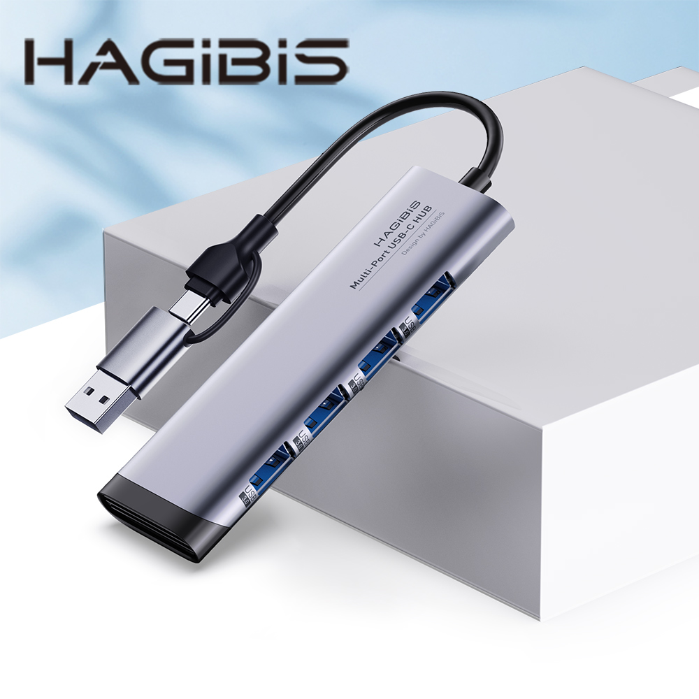 HAGiBiS鋁合金4合1擴充器Type-C/USB双接頭＋USB*4