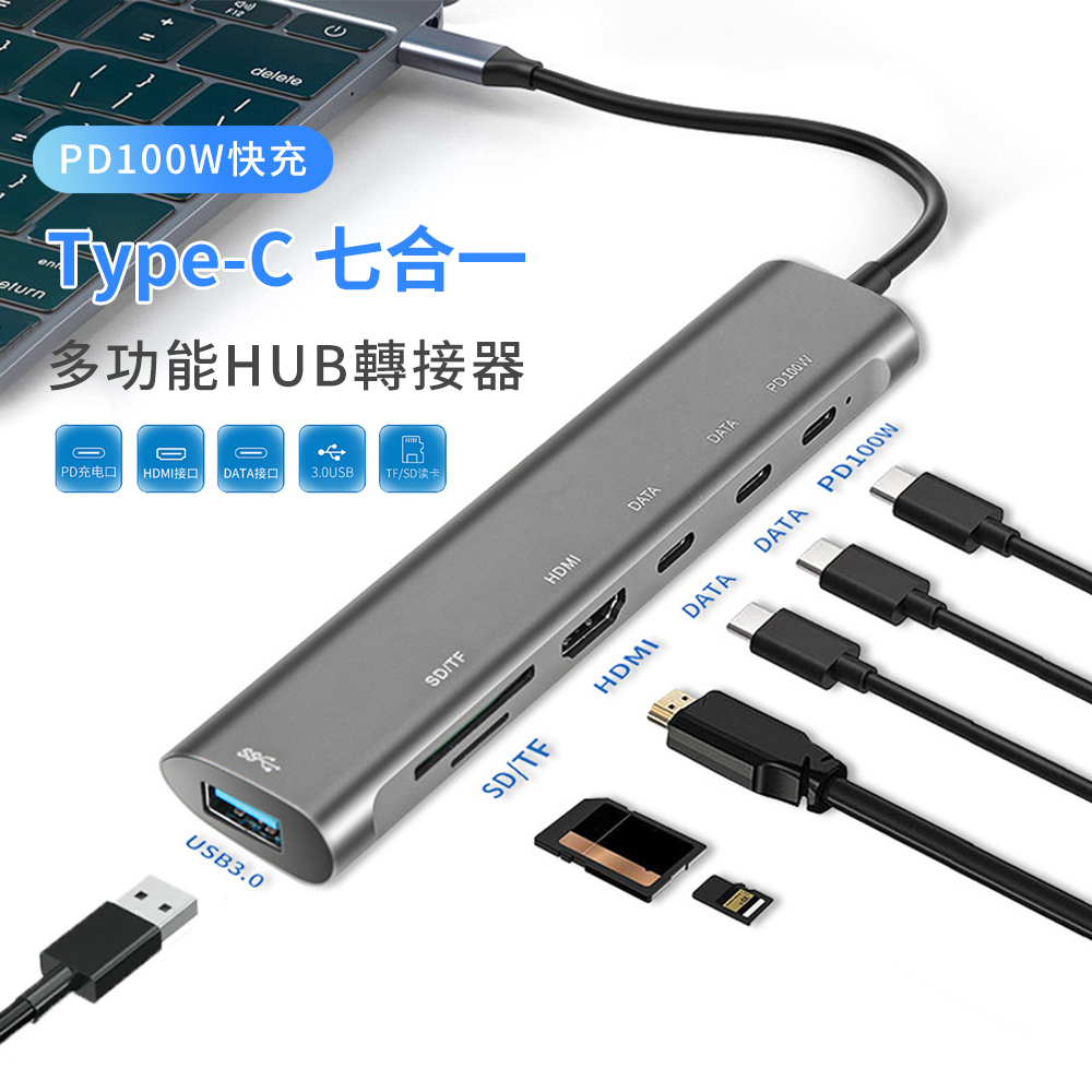 BASEE Type-C 七合一多功能擴充HUB集線器 筆電傳輸轉接器 HDMI轉換器 USB3.0轉接頭