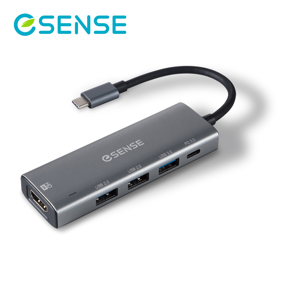 Esense Type-C TO HDMI/USB/PD轉接器 H546 (鈦金灰) PA