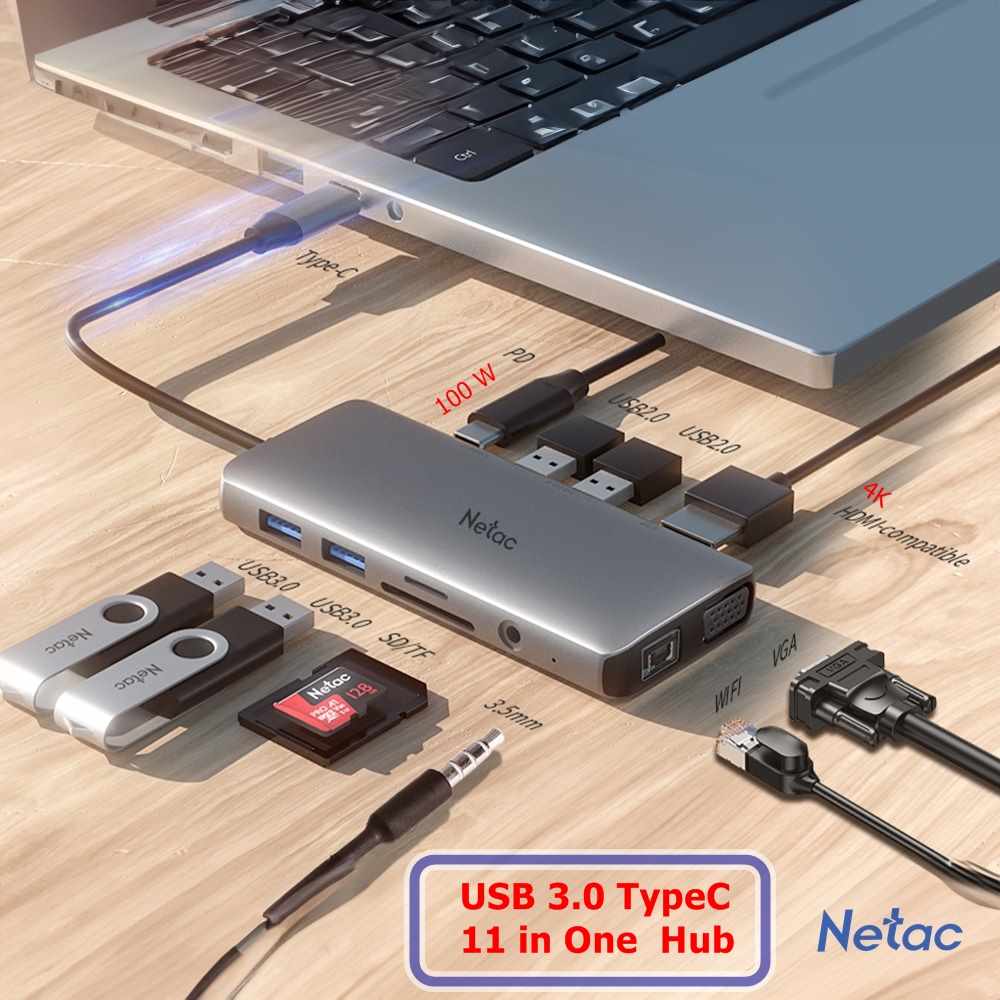 Netac 雷騰 Type-C 11合1多功能hub傳輸擴充集線器 100W 快充/4K HDMI/網口/讀卡