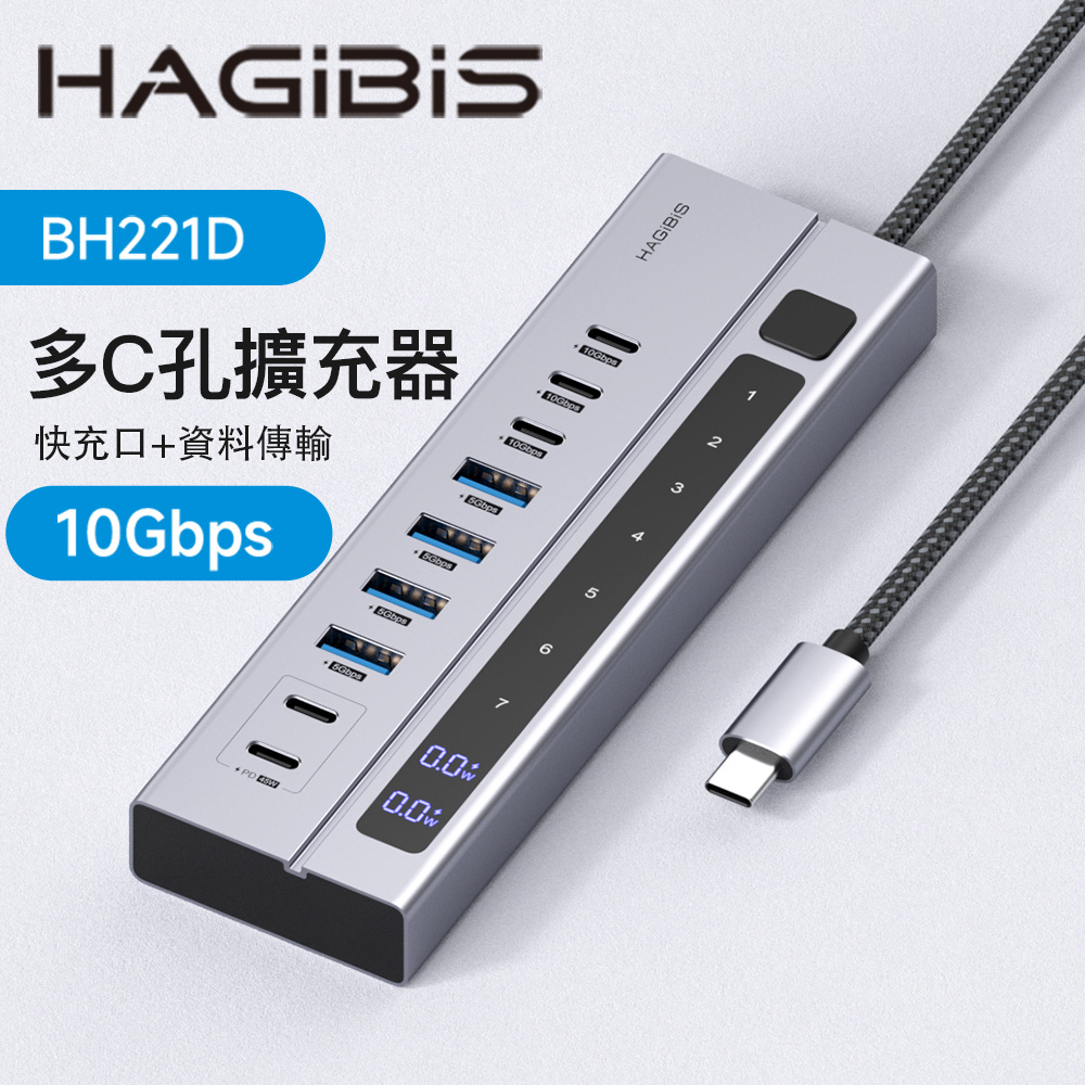 HAGiBiS鋁合金九合一數位顯示Type-C擴充器