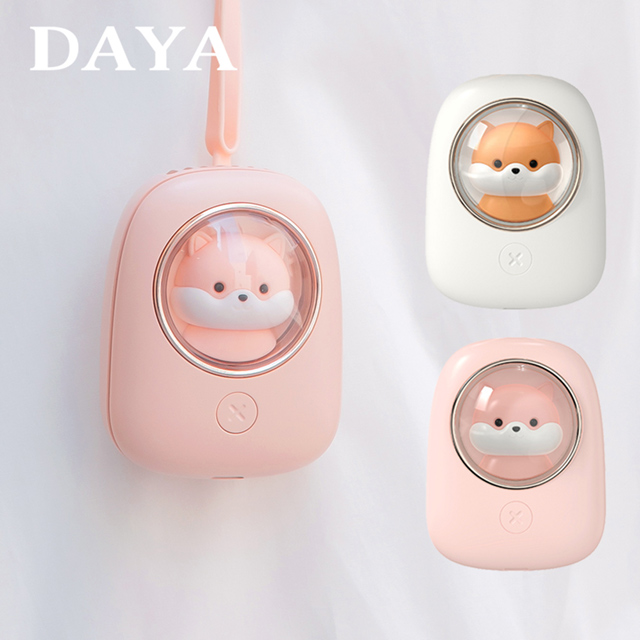 【DAYA】太空小倉鼠 上吹/頸掛風扇USB充電-粉色