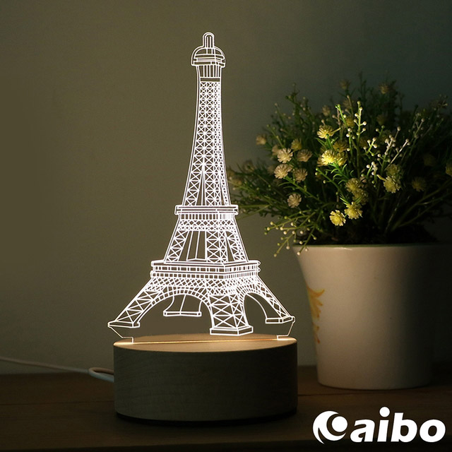 北歐風3D立體造型 LED原木底座USB小夜燈(線控開關)-鐵塔