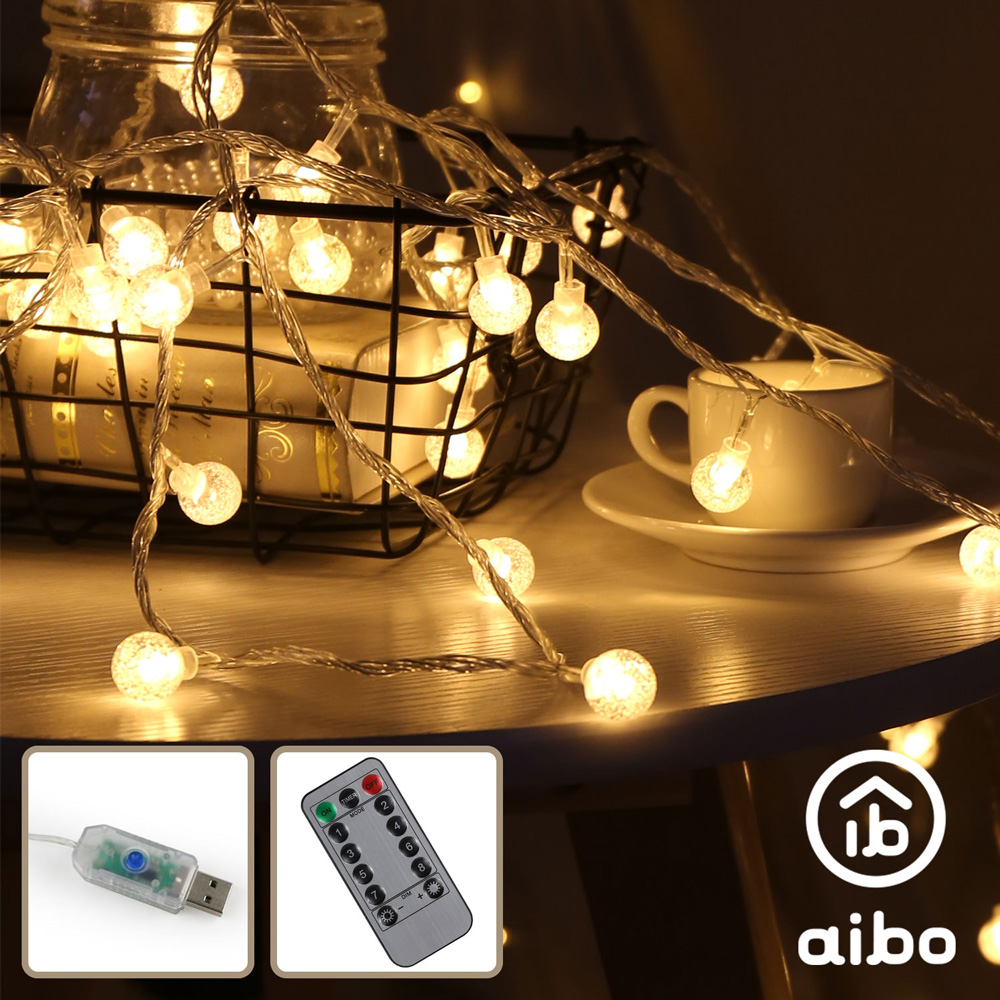 暖白/八模式 汽泡球LED燈串6米40燈(附遙控器)-USB款