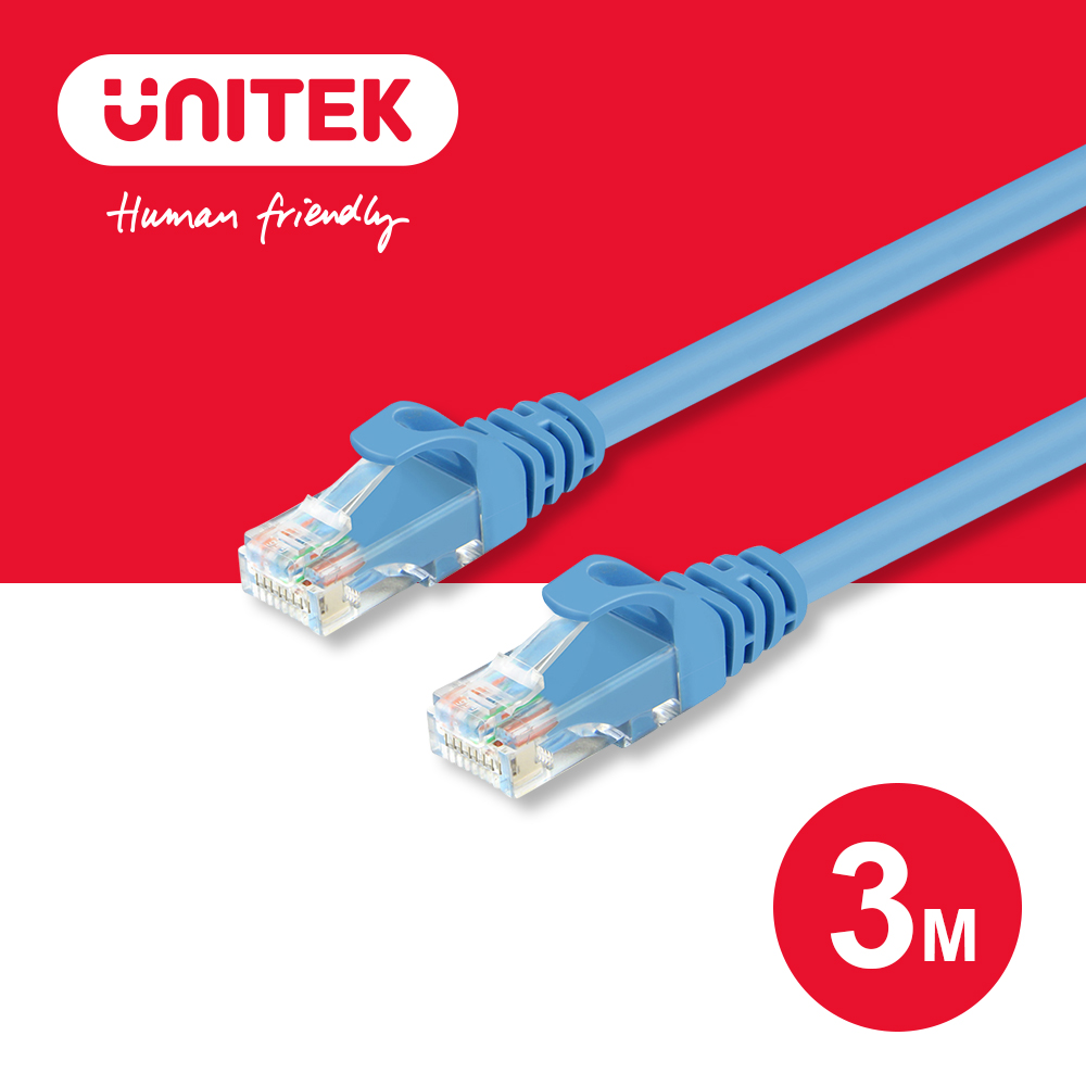 UNITEK 24K鍍金頭CAT6網路線3M(藍色)