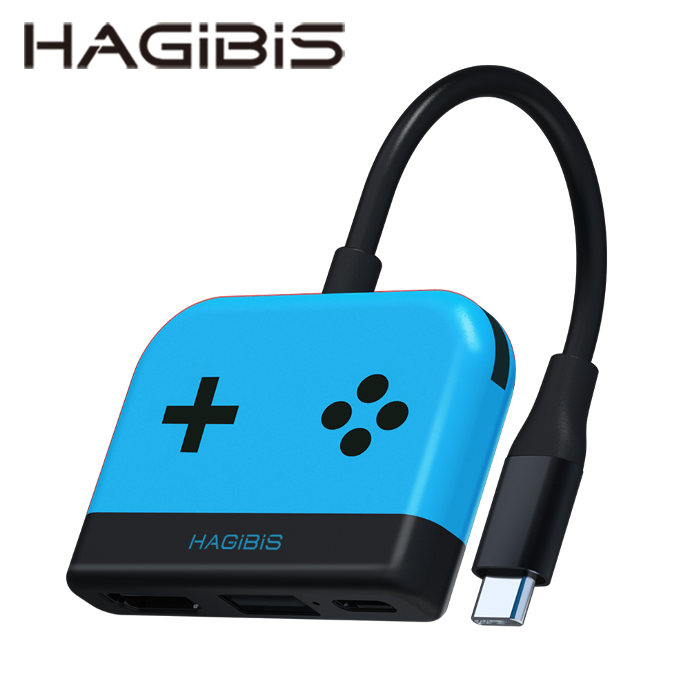 HAGiBiS switch擴充器HDMI+USB3.0+PD供電(黑藍色）SWC03-BU