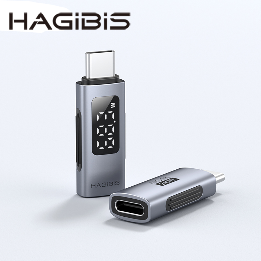 HAGiBiS鋁合金USB4數位顯示全功能Type-C公toType-C母轉接頭