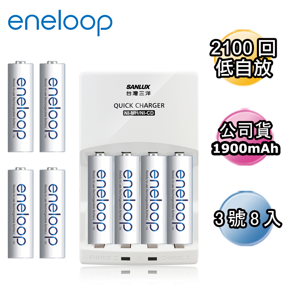 Panasonic國際牌ENELOOP低自放充電電池組(智慧型充電器+3號8入)