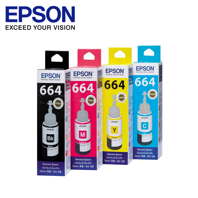 EPSON T664 原廠連供墨水瓶組(1黑3彩)