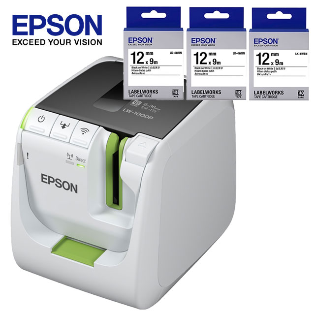 【超值組】EPSON LW-1000P產業專用高速網路條碼標籤機+3卷標籤帶