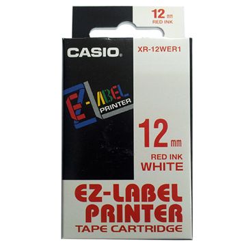 CASIO 標籤機專用色帶-12mm【共有9色】白底紅字XR-12WER1
