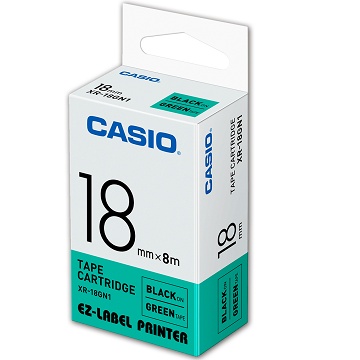 CASIO 標籤機專用色帶-18mm【共有9色】綠底黑字XR-18GN1
