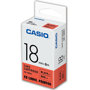 CASIO 標籤機專用色帶-18mm【共有9色】紅底黑字XR-18RD1