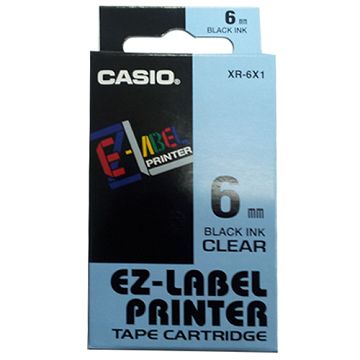 CASIO 標籤機專用色帶-6mm【共有5色】透明底黑字XR-6X1
