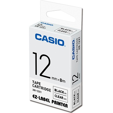 CASIO 標籤機專用色帶-12mm【共有9色】透明底黑字XR-12X1