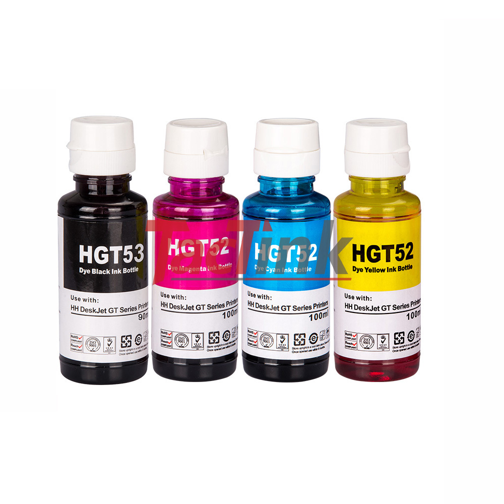 【TacTink】HP GT53/GT52相容填充墨水瓶4入組合裝(黑/紅/藍/黃)