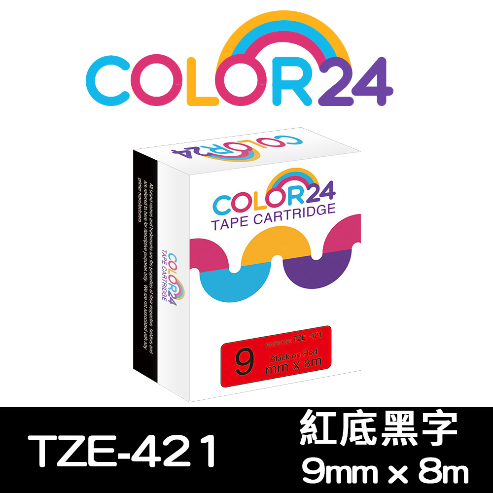 【Color24】for Brother TZ-421 / TZe-421 紅底黑字相容標籤帶(寬度9mm)