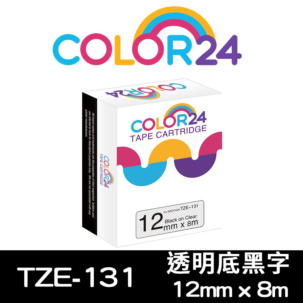 【Color24】for Brother TZ-131 / TZe-131 透明底黑字相容標籤帶(寬度12mm)