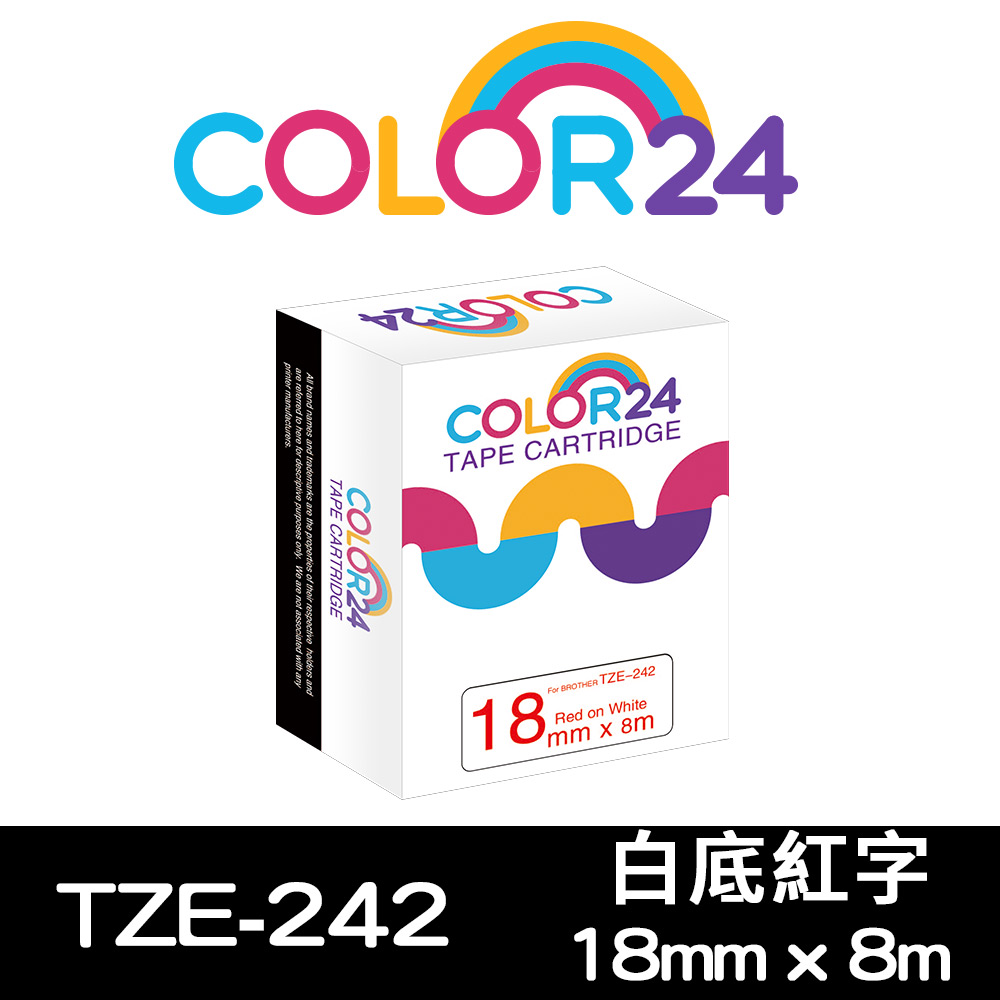 【Color24】for Brother TZ-242 / TZe-242 白底紅字相容標籤帶(寬度18mm)