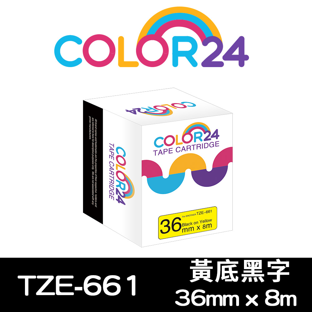【Color24】for Brother TZ-661 / TZe-661 黃底黑字相容標籤帶(寬度36mm)