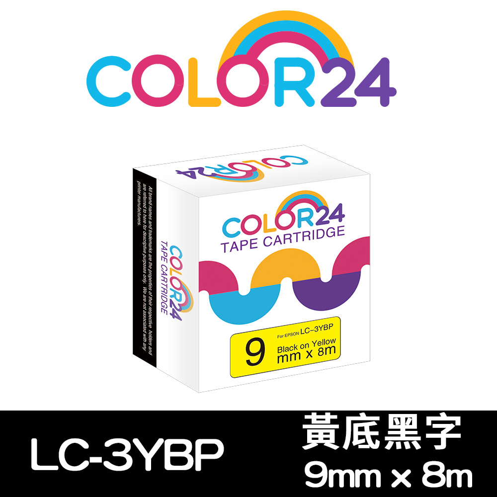 【Color24】for EPSON LC-3YBP / LK-3YBP 黃底黑字相容標籤帶(寬度9mm)