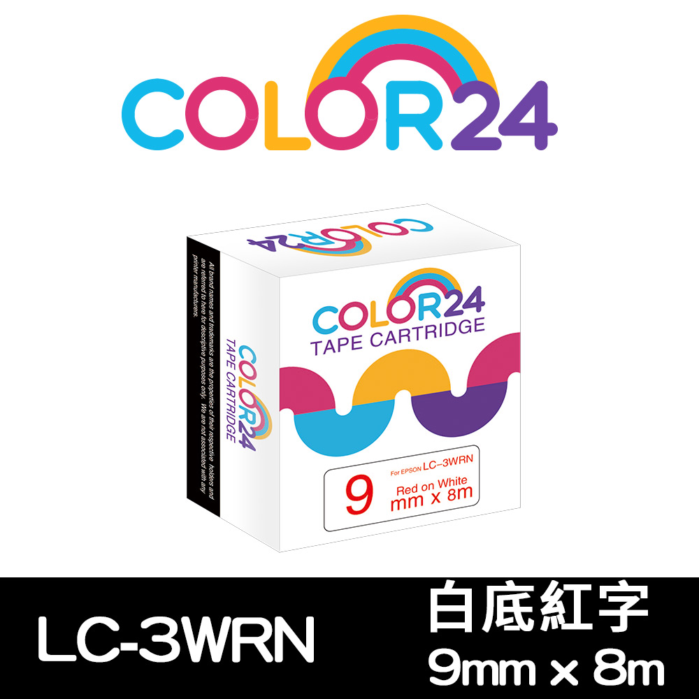 【Color24】for EPSON LC-3WRN / LK-3WRN 一般系列白底紅字相容標籤帶(寬度9mm)