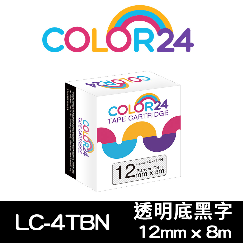 【Color24】for EPSON LC-4TBN / LK-4TBN 透明底黑字相容標籤帶(寬度12mm)
