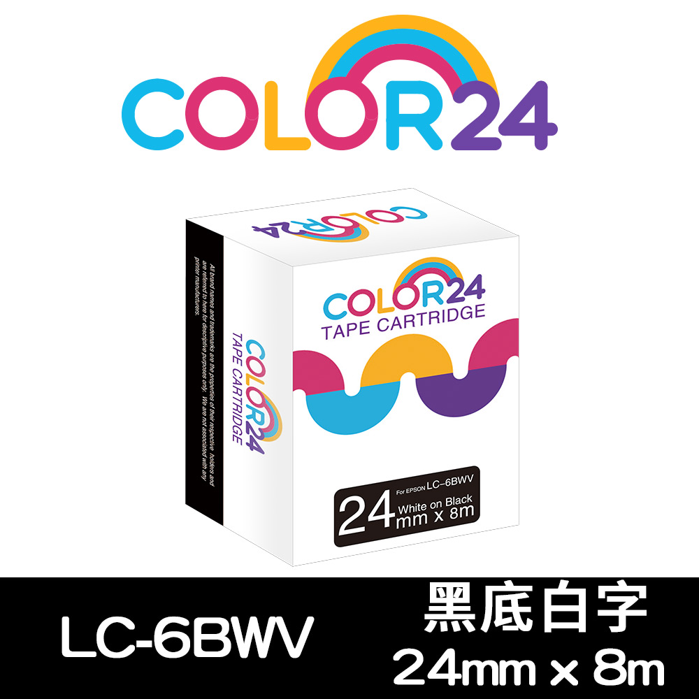 【COLOR24】for EPSON LC-6BWV / LK-6BWV 黑底白字相容標籤帶(寬度24mm)