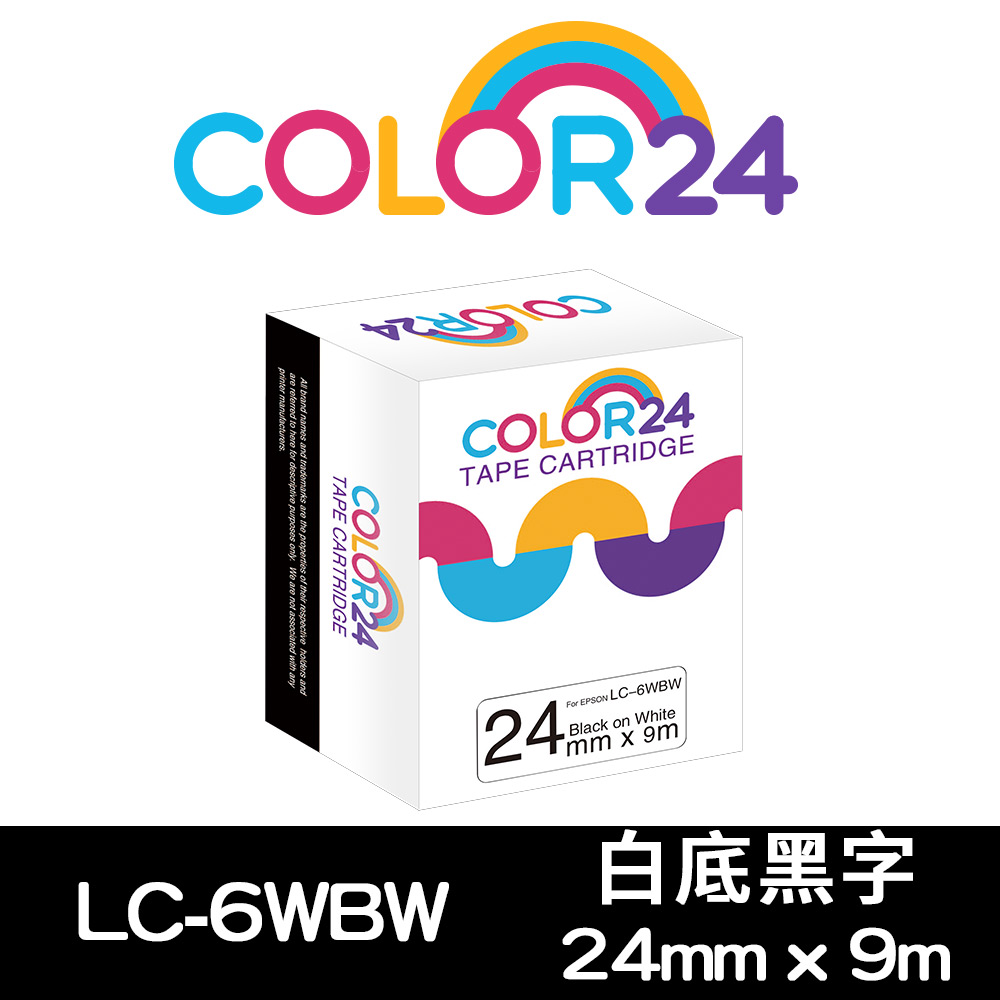 【COLOR24】for EPSON LC-6WBW / LK-6WBW 高黏性系列白底黑字相容標籤帶(寬度24mm)