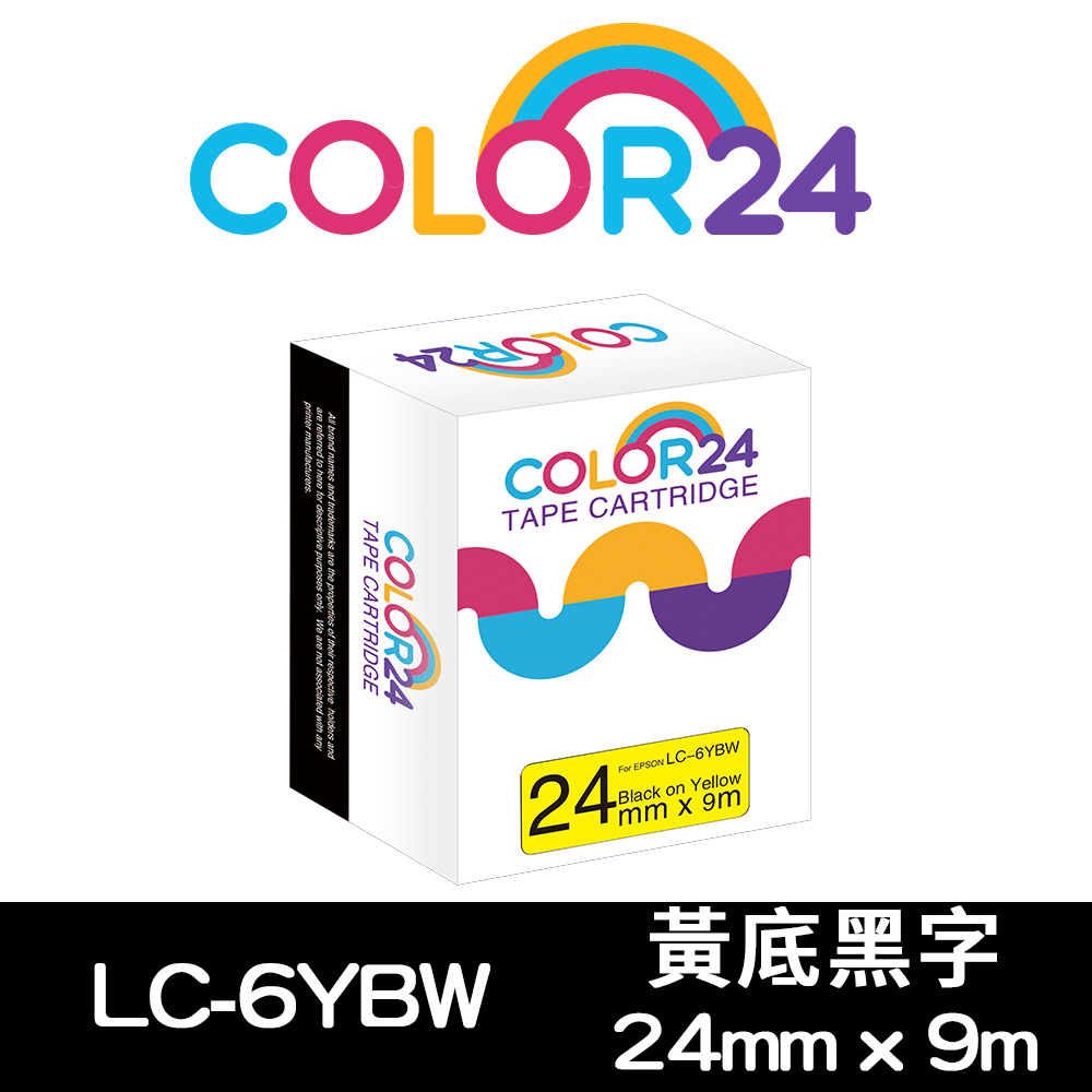 【COLOR24】for EPSON LC-6YBW / LK-6YBW 高黏性系列黃底黑字相容標籤帶(寬度24mm)