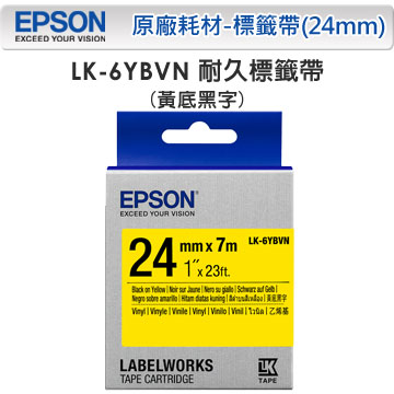 EPSON LK-6YBVN C53S656418標籤帶(耐久24mm)黃黑