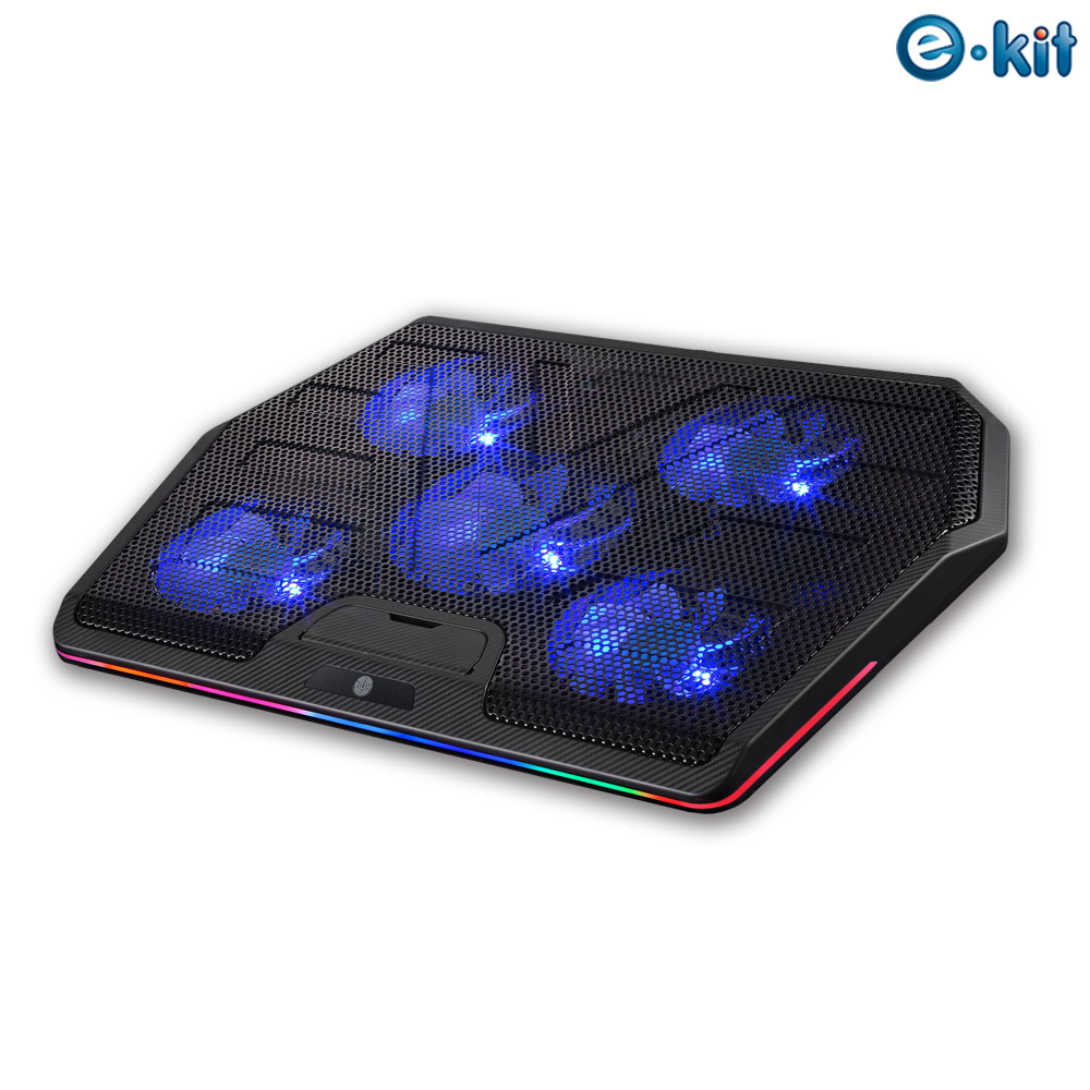 逸奇e-kit 藍光五風扇靜涼透風鐵製網孔觸控幻彩RGB筆電散熱墊 CKT-K05_BK