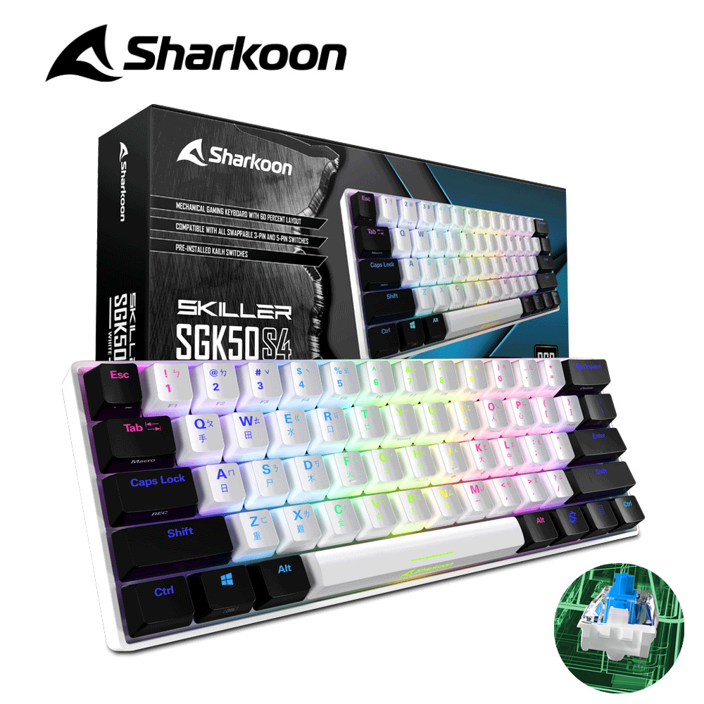 Sharkoon 德國旋剛 SKILLER SGK50 S4 White 電競機械式鍵盤(凱華青軸)