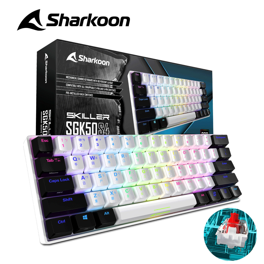Sharkoon 德國旋剛 SKILLER SGK50 S4 White 電競機械式鍵盤(凱華紅軸)