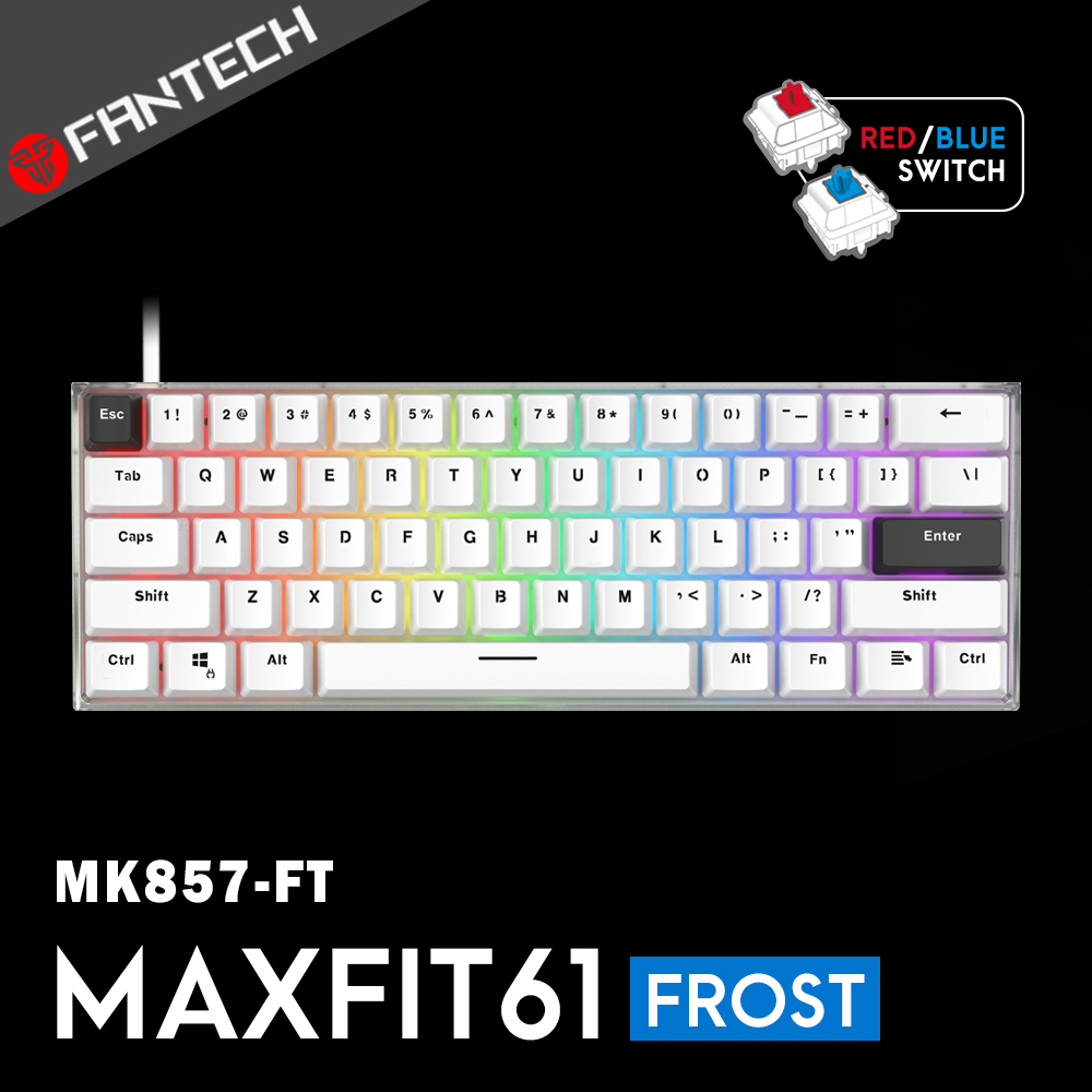 FANTECH MAXFIT61 Frost 60%可換軸體RGB機械式鍵盤(MK857 FT)-白