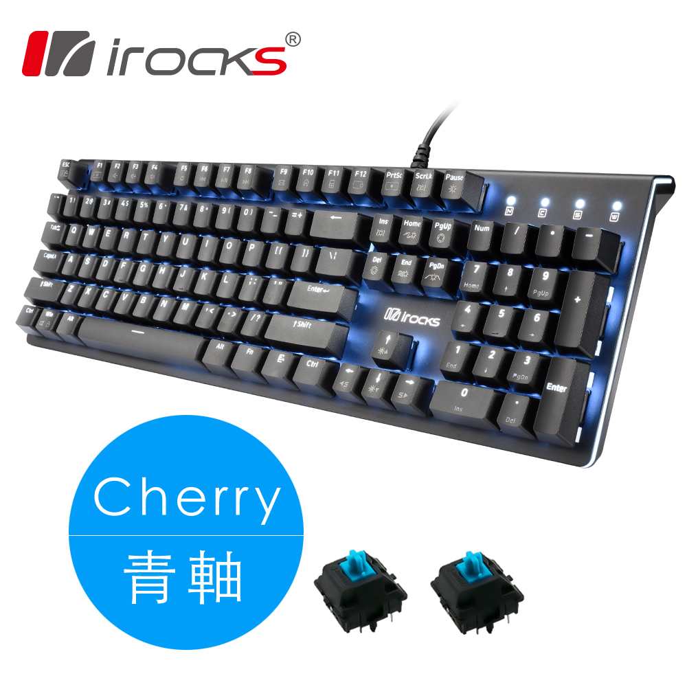 irocks K75M 黑色上蓋單色背光機械式鍵盤-青軸