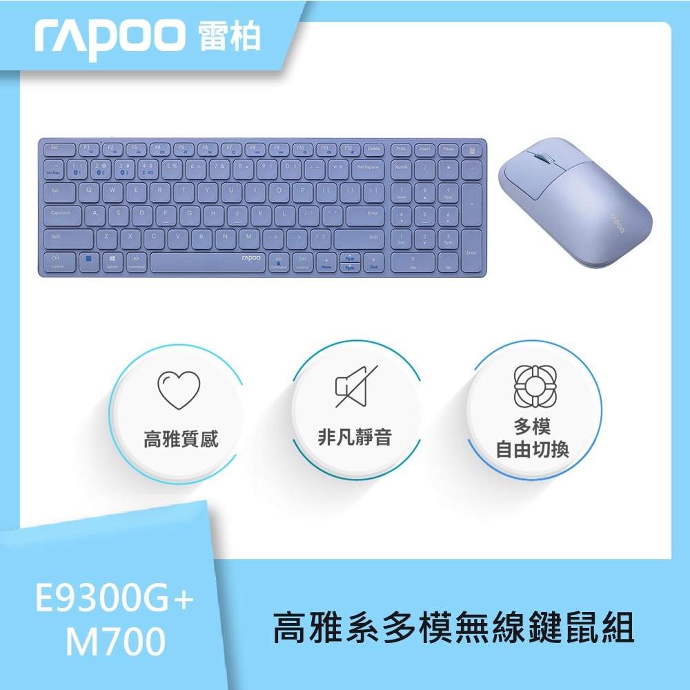 雷柏RAPOO 高雅系多模無線鍵鼠組-紫(E9300G+M700)